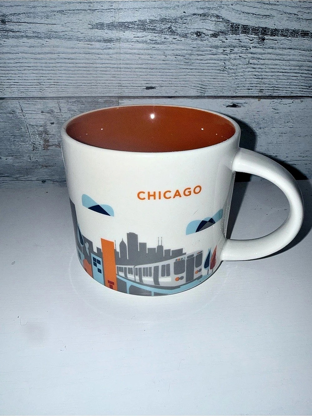 Starbucks Chicago You Are Here Collection Ceramic Mug White & Orange Never Used